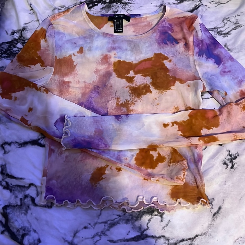 See through long sleeve colorful shirt, from forever 21, worn once